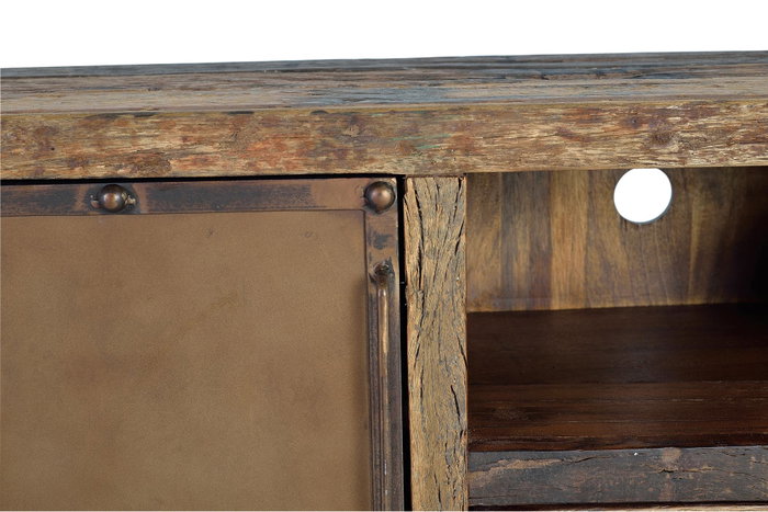 GINER Y COLOMER Mueble TV de madera reciclada y metal con puertas oxidadas